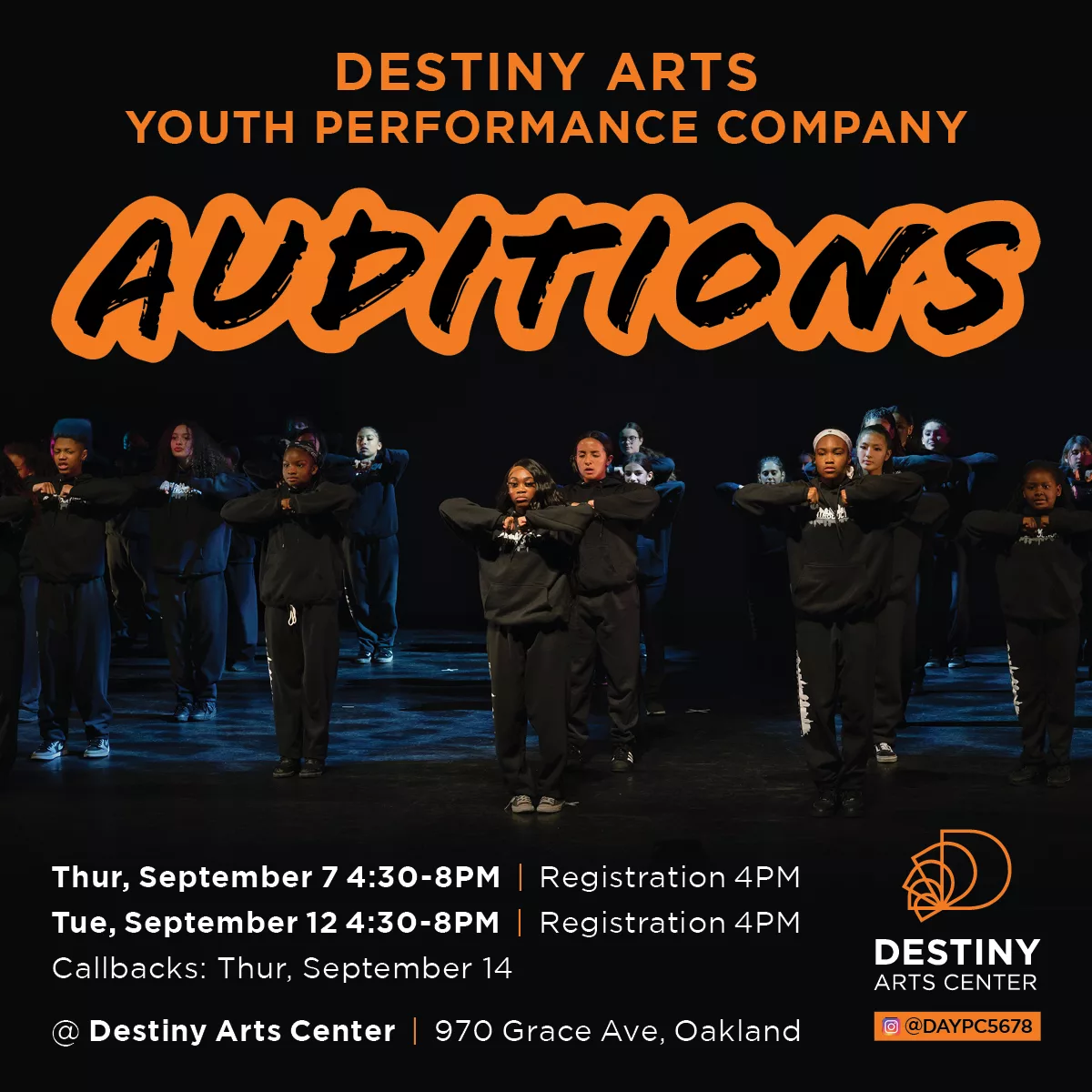 Destiny Arts Youth Performance Company Auditions Flyer